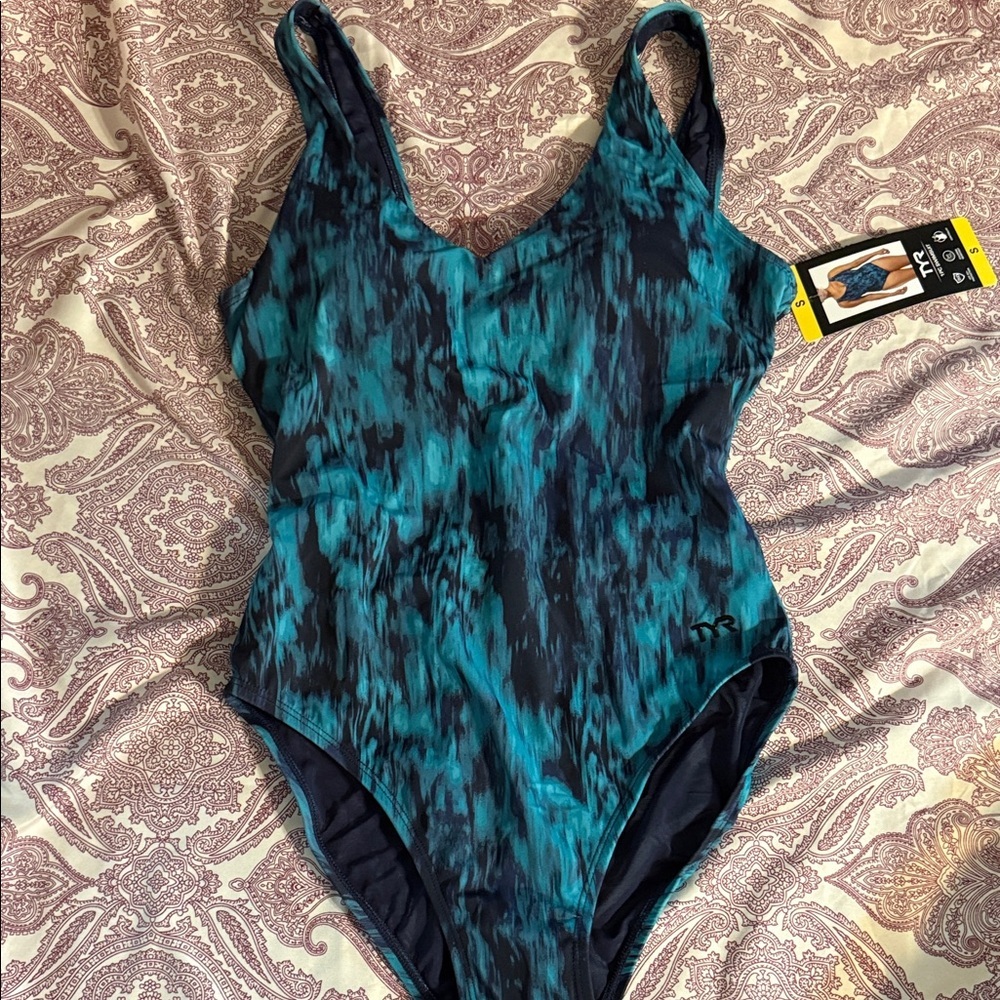 TYR Blue and Black Women's One Piece Swimsuit​